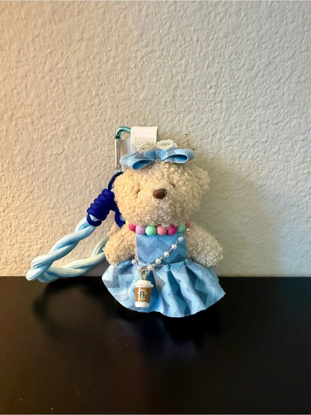NWT Kawaii Sherpa Teddy Bear Chevron Blue Dress Coffee Plush Bag Charm/Keychain